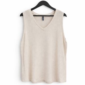 Iwollence Cream Waffle Knit Womens V-neck Tank Top Plus Sz 2XL